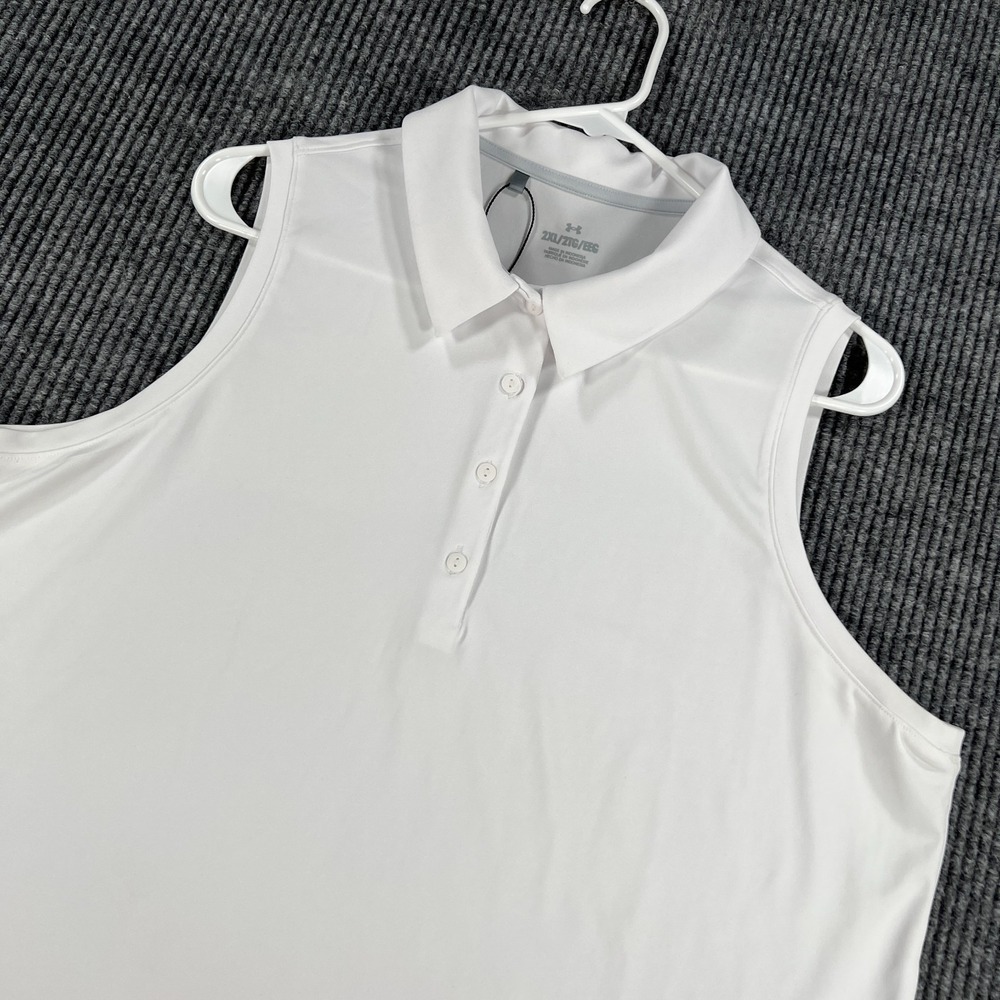 Under Armour Polo Shirt Womens 2XL XXL White Sleeveless Golf Athletic Performanc